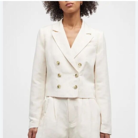 Paige Eclipse Ivory Cropped Double Breasted Blazer NWT $299 - Picture 2 of 5
